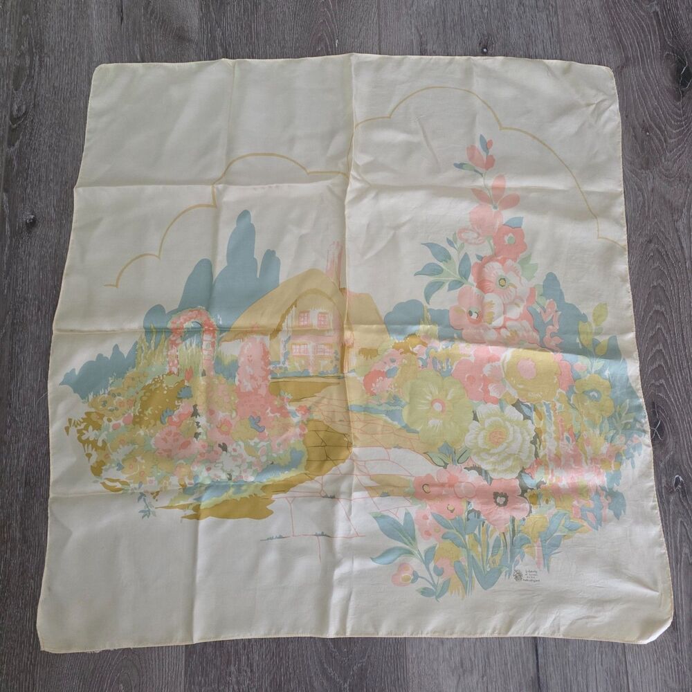 LIBERTY OF LONDON Silk Square Scarf Floral Garden Yellow Boho Mutlicolor 26"